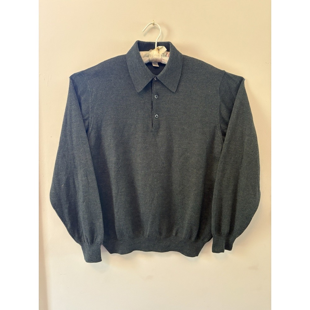 Grey M John W. Nordstrom 100% Merino Wool Polo Sweater Mens
